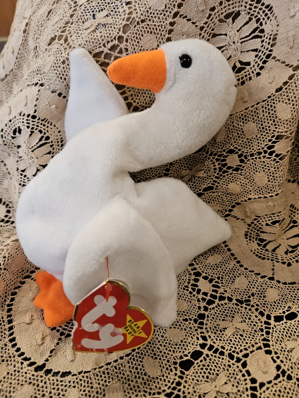 Ty White Swan Plush with Orange Beak and Feet